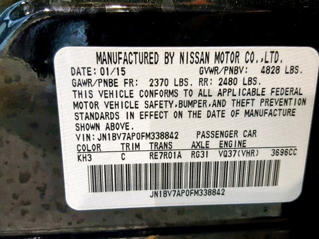 JN1BV7AP0FM338842 - 2015 INFINITI Q50 BASE BLACK photo 10