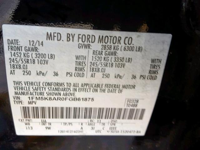 1FM5K8AR0FGB61875 - 2015 FORD EXPLORER P BLACK photo 10