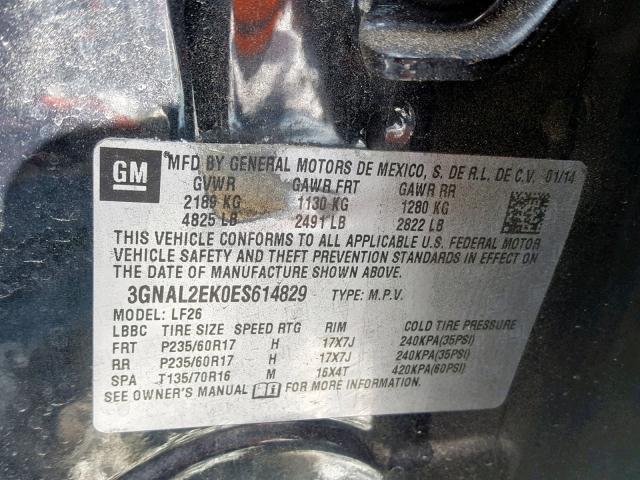 3GNAL2EK0ES614829 - 2014 CHEVROLET CAPTIVA LS 黑色 照片 10