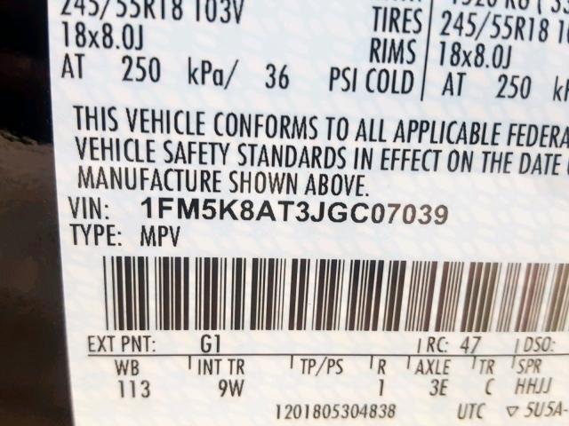 1FM5K8AT3JGC07039 - 2018 FORD EXPLORER P BLACK photo 10