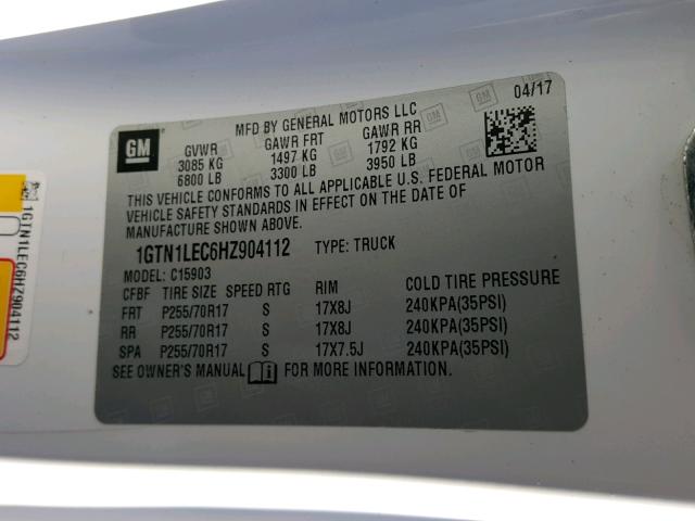 1GTN1LEC6HZ904112 - 2017 GMC SIERRA C15 WHITE photo 10