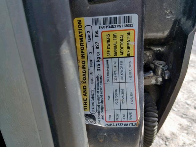 1FAFP34NX7W118082 - 2007 FORD FOCUS ZX4 GRAY photo 10