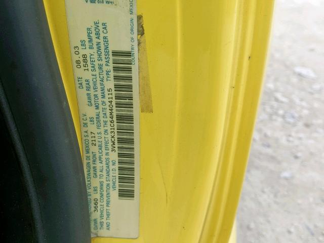 3VWCK31C64M404115 - 2004 VOLKSWAGEN NEW BEETLE Gelb Foto 10