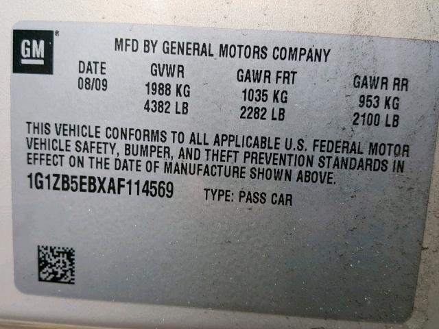 1G1ZB5EBXAF114569 - 2010 CHEVROLET MALIBU LS BEIGE photo 10