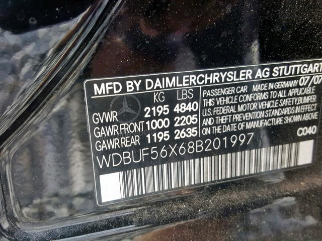 WDBUF56X68B201997 - 2008 MERCEDES-BENZ E 350 BLACK photo 10