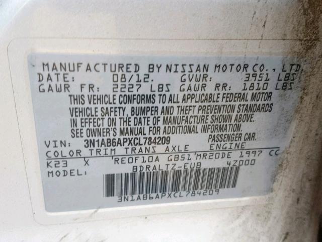 3N1AB6APXCL784209 - 2012 NISSAN SENTRA 2.0 SILVER photo 10