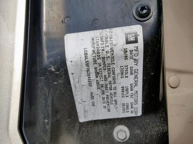 1G8AL55F76Z141233 - 2006 SATURN ION LEVEL GOLD photo 10