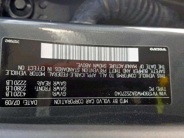 YV1390MW2A2527040 - 2010 VOLVO V50 2.4I CHARCOAL photo 10