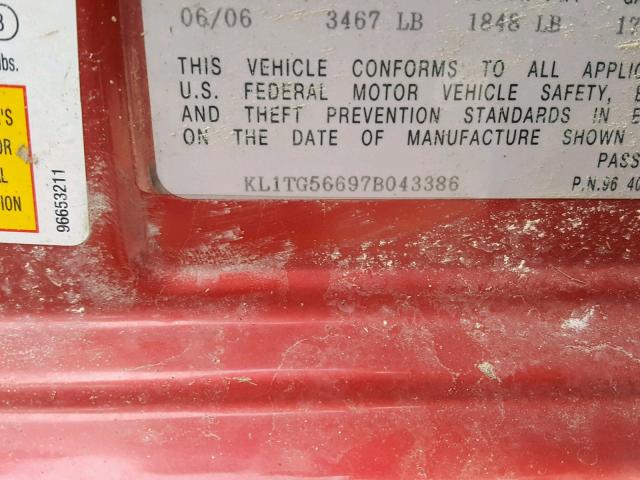 KL1TG56697B043386 - 2007 CHEVROLET AVEO LT RED photo 10