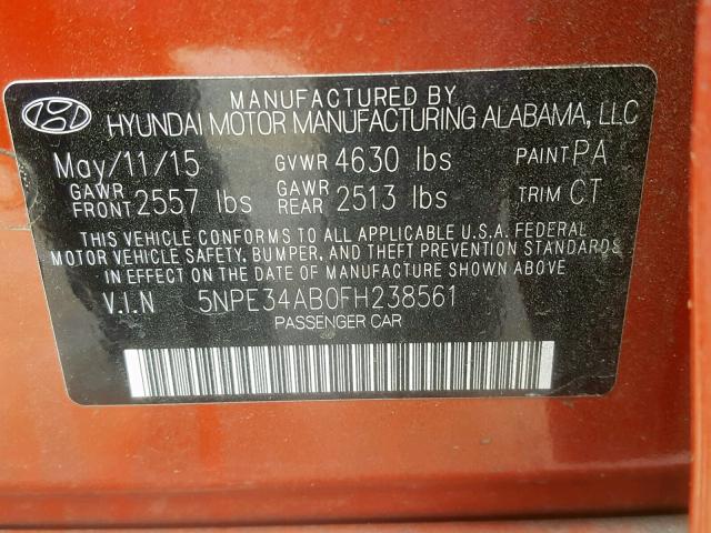 5NPE34AB0FH238561 - 2015 HYUNDAI SONATA SPO ORANGE photo 10