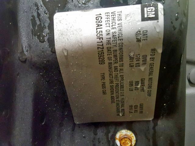 1G8AL55F17Z159289 - 2007 SATURN ION LEVEL SILVER photo 10