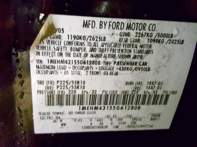 1MEHM43155G612808 - 2005 MERCURY MONTEGO PR 黑色 照片 10