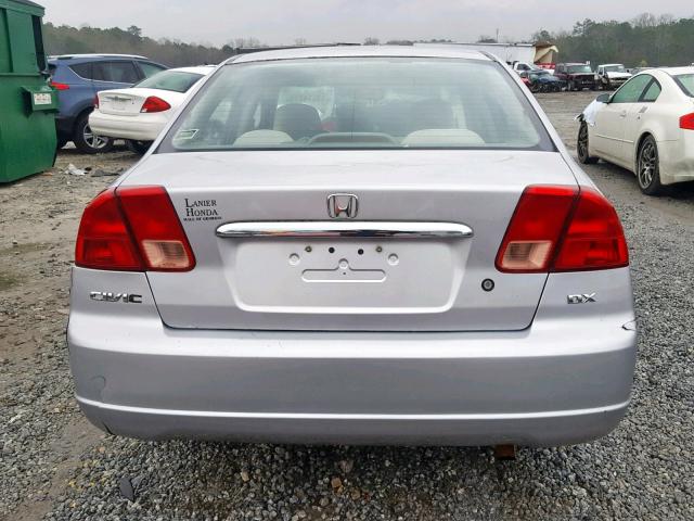 1HGES16261L072305 - 2001 HONDA CIVIC DX SILVER photo 9