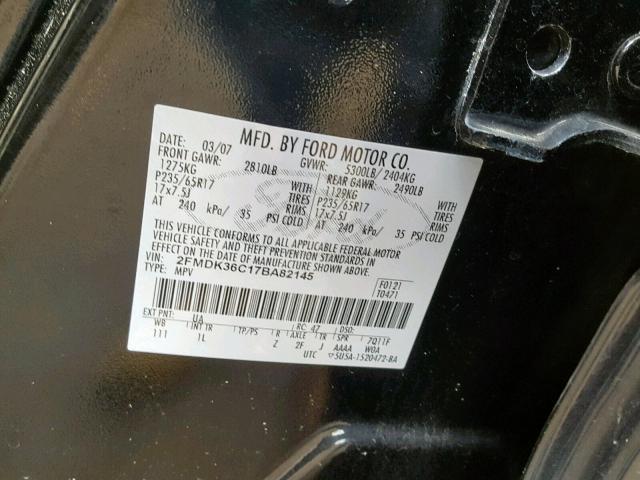 2FMDK36C17BA82145 - 2007 FORD EDGE SE BLACK photo 10