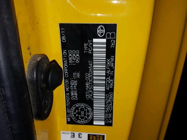 JTKJF5C73C3026547 - 2012 TOYOTA SCION TC 黄色 照片 10