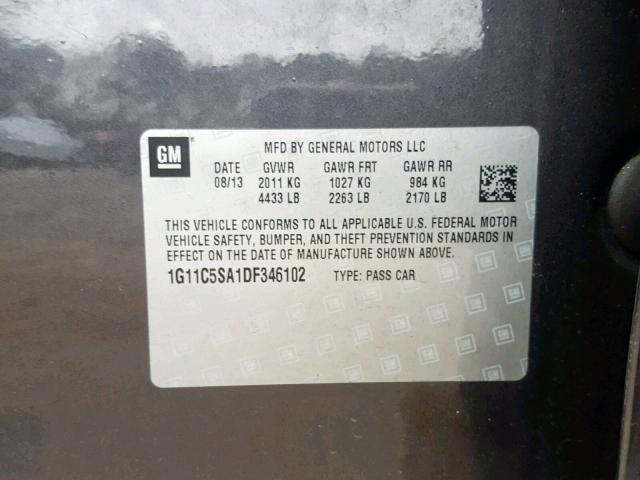 1G11C5SA1DF346102 - 2013 CHEVROLET MALIBU 1LT GRAY photo 10