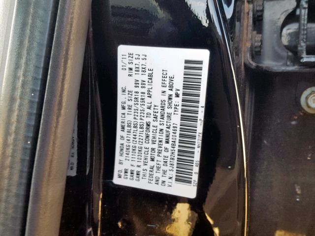 5J8TB2H54BA004697 - 2011 ACURA RDX TECHNO BLACK photo 10