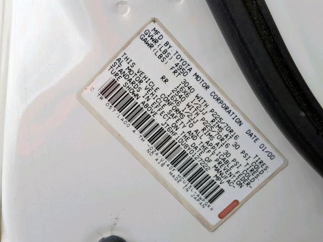 JT6HF10U8Y0127222 - 2000 LEXUS RX 300 WHITE photo 10