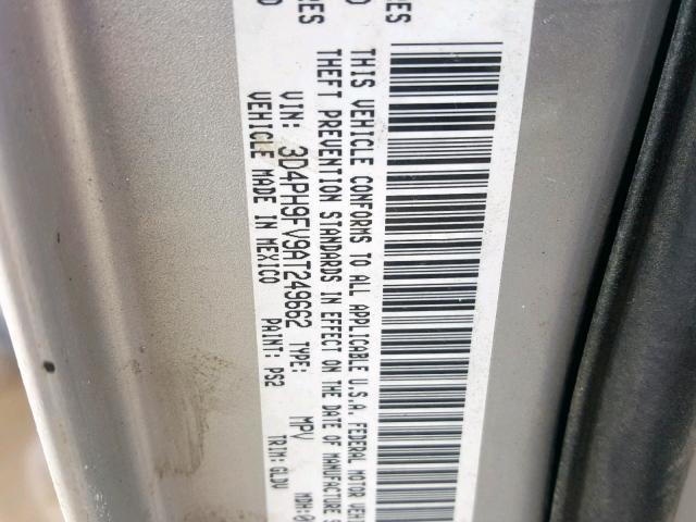 3D4PH9FV9AT249662 - 2010 DODGE JOURNEY R/ SILVER photo 10