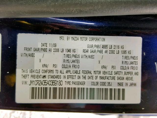 JM1CR2W35A0369180 - 2010 MAZDA 5 BLUE photo 10