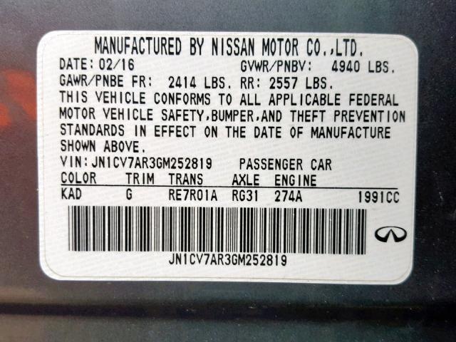 JN1CV7AR3GM252819 - 2016 INFINITI Q50 BASE GRAY photo 10