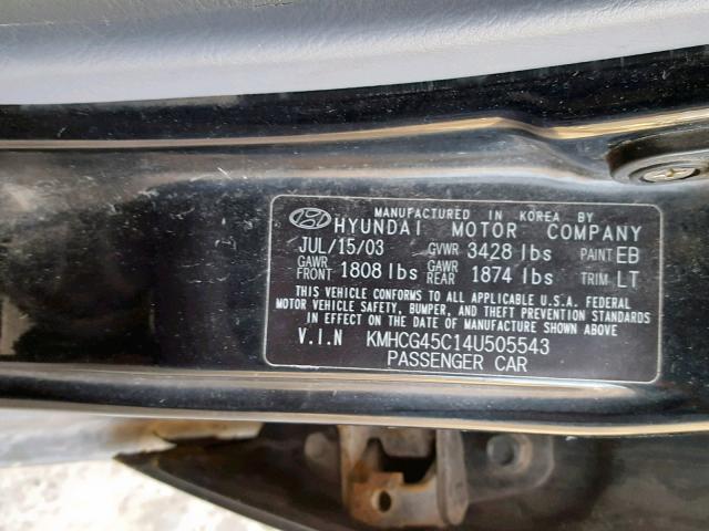 KMHCG45C14U505543 - 2004 HYUNDAI ACCENT GL BLACK photo 10