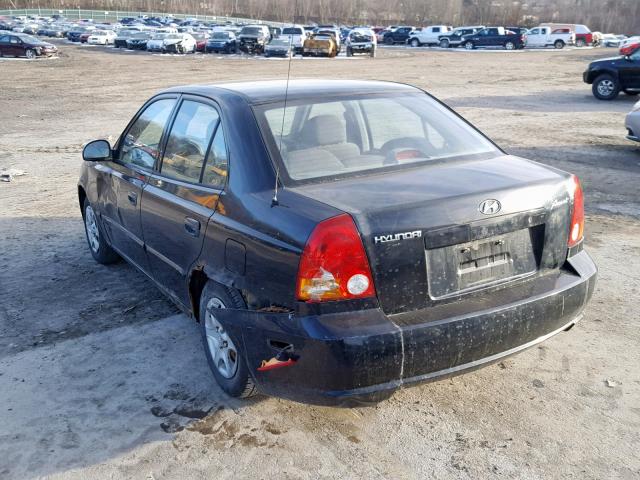 KMHCG45C14U505543 - 2004 HYUNDAI ACCENT GL BLACK photo 3