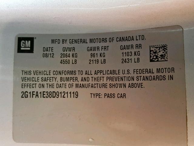 2G1FA1E38D9121119 - 2013 CHEVROLET CAMARO LS SILVER photo 10