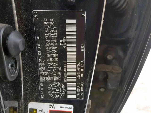 4T3BA3BB4AU013210 - 2010 TOYOTA VENZA BASE BLACK photo 10