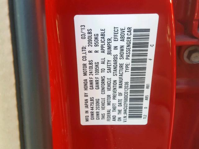 JH4CU2F68DC012036 - 2013 ACURA TSX TECH RED photo 10