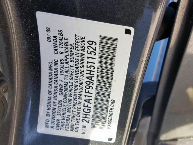 2HGFA1F99AH511529 - 2010 HONDA CIVIC EXL GRAY photo 10