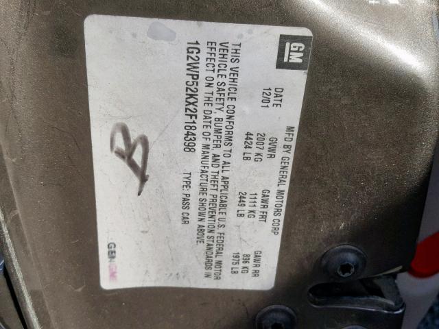 1G2WP52KX2F184398 - 2002 PONTIAC GRAND PRIX BROWN photo 10