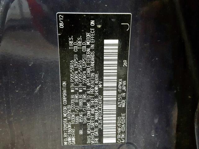 JTLZE4FE0CJ024742 - 2012 TOYOTA SCION XB Көк фото 10