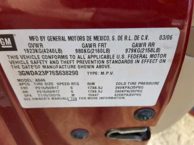 3GNDA23P76S638290 - 2006 CHEVROLET HHR LT RED photo 10