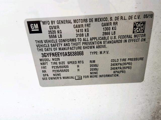 3GYFNEEY6AS638068 - 2010 CADILLAC SRX PERFOR Ağ foto 10