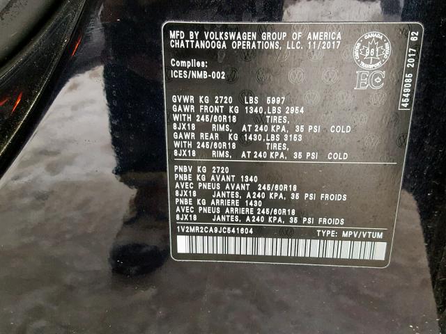 1V2MR2CA9JC541604 - 2018 VOLKSWAGEN ATLAS SEL Qara foto 10