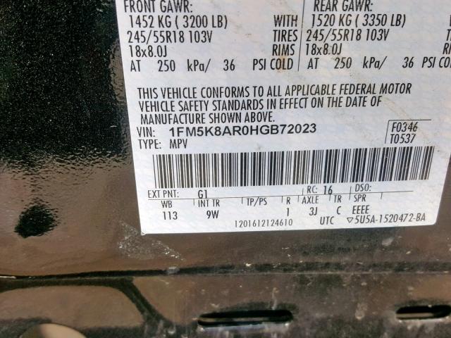 1FM5K8AR0HGB72023 - 2017 FORD EXPLORER P BLACK photo 10