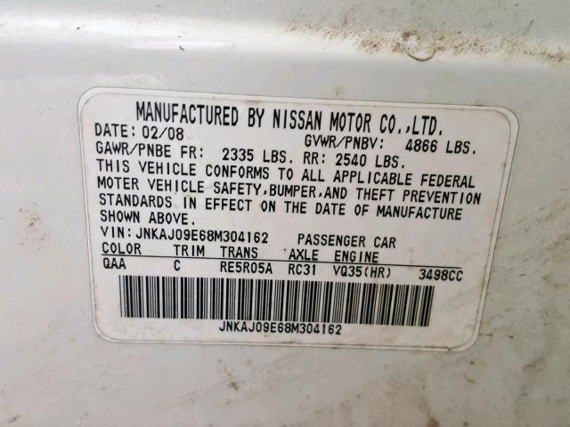 JNKAJ09E68M304162 - 2008 INFINITI EX35 BASE Ağ foto 10