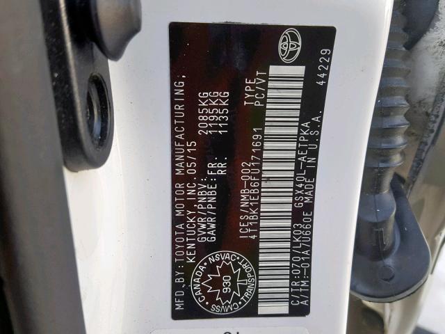 4T1BK1EB6FU171691 - 2015 TOYOTA AVALON XLE WHITE photo 10