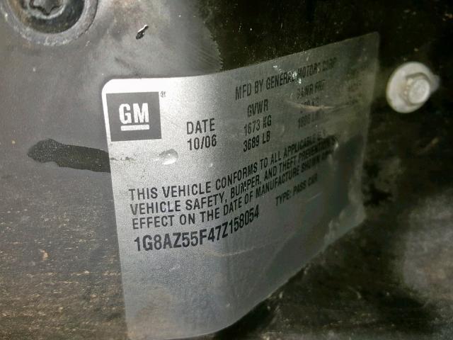 1G8AZ55F47Z158054 - 2007 SATURN ION LEVEL BLACK photo 10