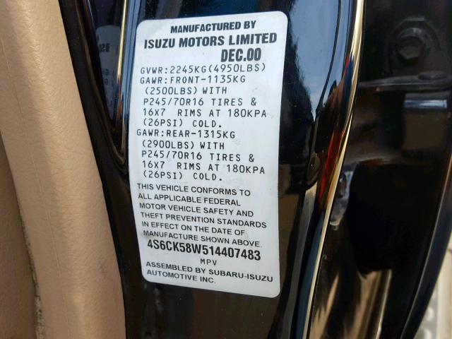 4S6CK58W514407483 - 2001 HONDA PASSPORT E 黑色 照片 10