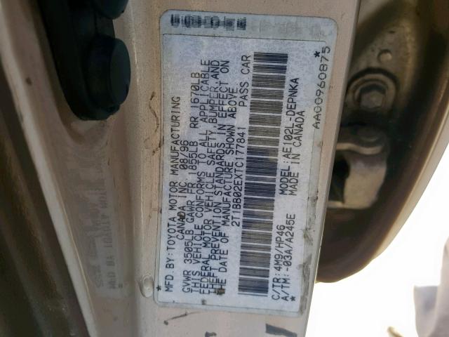 2T1BB02EXTC177841 - 1996 TOYOTA COROLLA DX SILVER photo 10