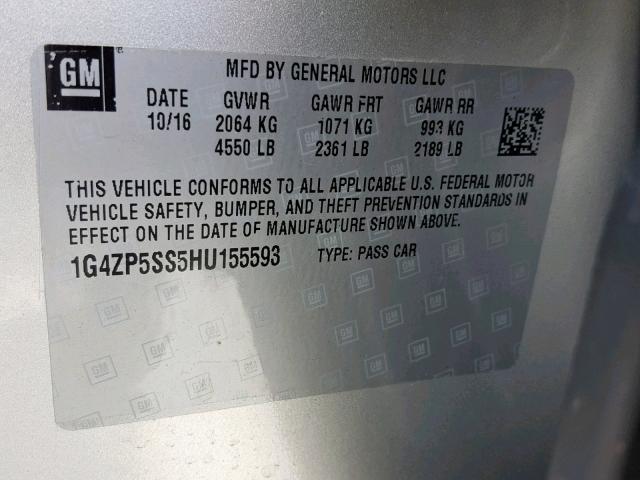 1G4ZP5SS5HU155593 - 2017 BUICK LACROSSE E 银色 照片 10