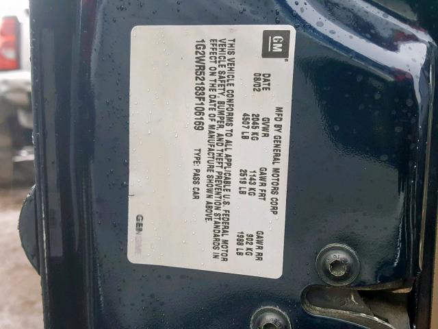 1G2WR52183F106169 - 2003 PONTIAC GRAND PRIX BLUE photo 10