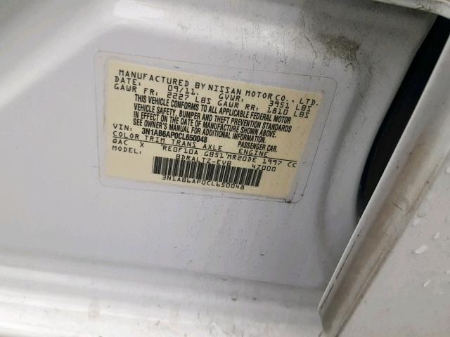 3N1AB6AP0CL650048 - 2012 NISSAN SENTRA 2.0 WHITE photo 10