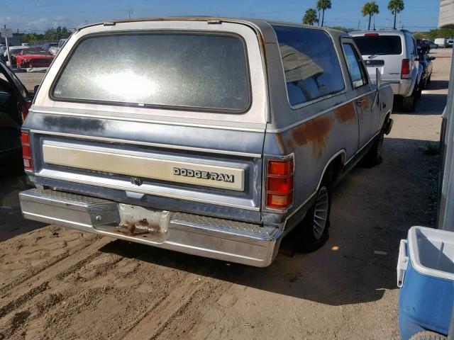 3B4GD12T1GM630307 - 1986 DODGE RAMCHARGER BLUE photo 4