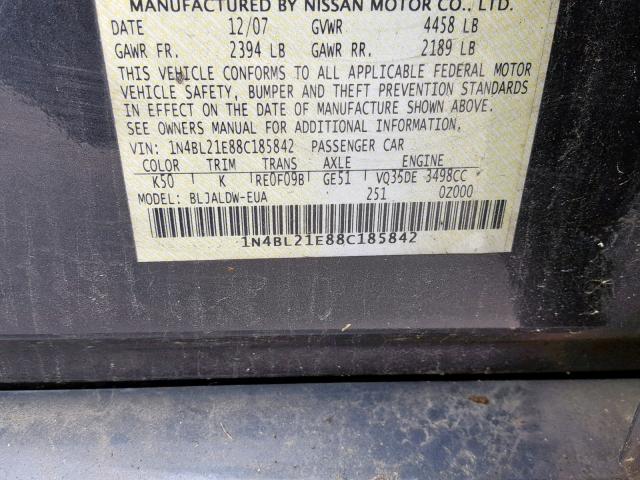 1N4BL21E88C185842 - 2008 NISSAN ALTIMA 3.5 GRAY photo 10