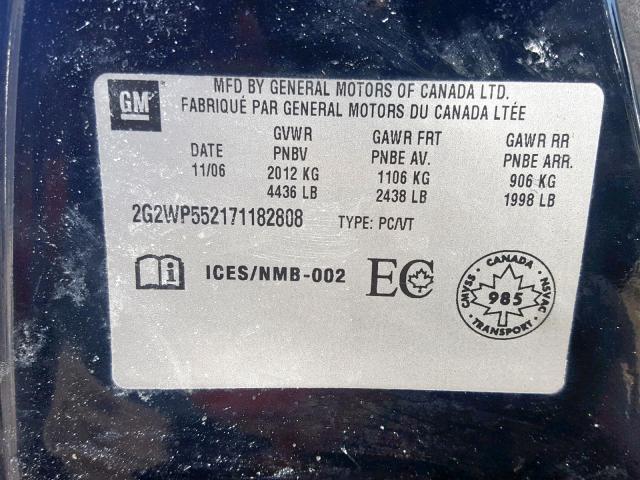 2G2WP552171182808 - 2007 PONTIAC GRAND PRIX BLACK photo 10