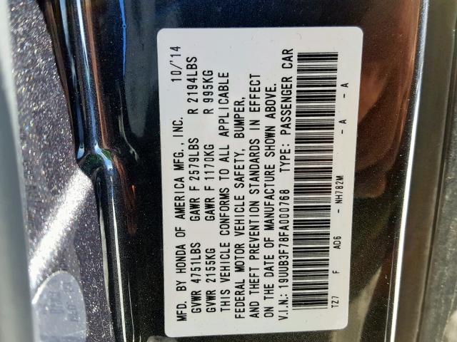 19UUB3F78FA000768 - 2015 ACURA TLX ADVANC BLACK photo 10