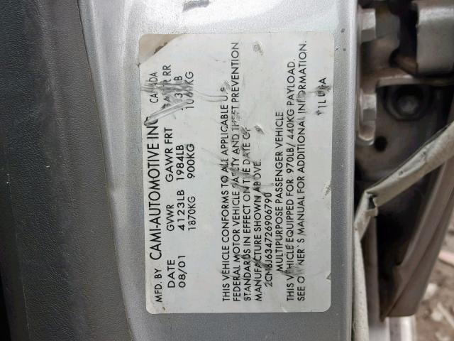 2CNBJ634726906790 - 2002 CHEVROLET TRACKER LT SILVER photo 10